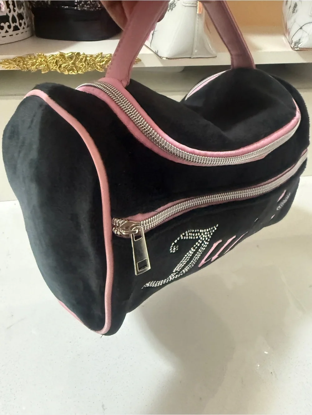 Juicy Couture Black and Pink Velvet Cosmetic Pouch